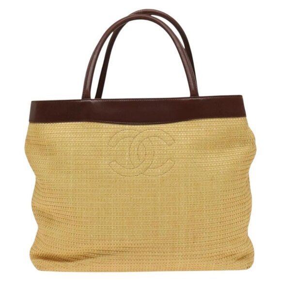 CHANEL Tote Bag Raffia Leather Beige Brown gold - Picture 12 of 15